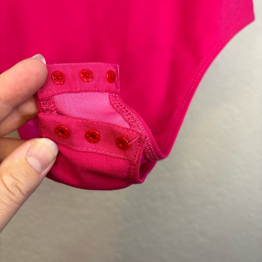 Hot Pink Puff Sleeve Ruffle Short Sleeve Body Suit Size S - Picture 5 of 5
